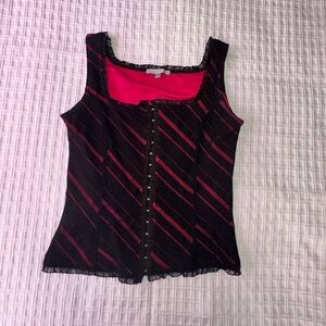 Moa Moa sleeveless top in size L. Pink with black lace overlay.